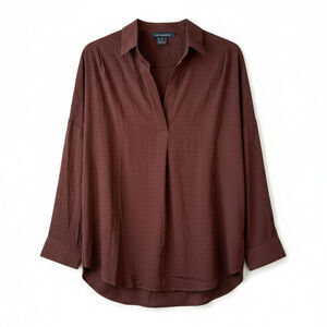 French Connection New Womens 3/4 Sleeve Popover Top Brown XS Neutral Minimalist